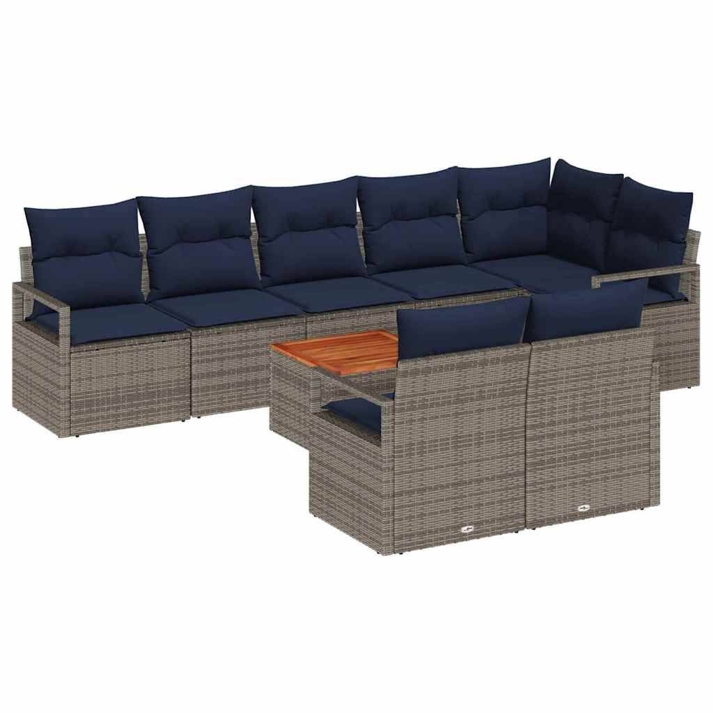 vidaXL Gartensofa-set mit Kissen 9 pcs Grau Poly-Rattan