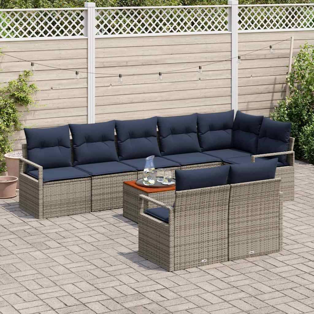 vidaXL Gartensofa-set mit Kissen 9 pcs Grau Poly-Rattan