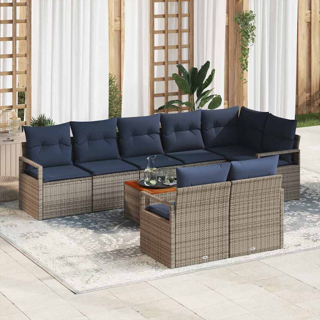 vidaXL Gartensofa-set mit Kissen 9 pcs Grau Poly-Rattan