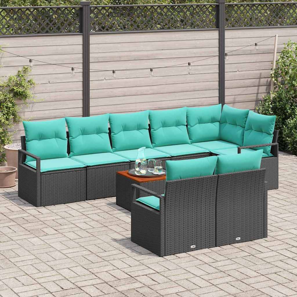 vidaXL Gartensofa-set mit Kissen 9 pcs Schwarz Poly-Rattan