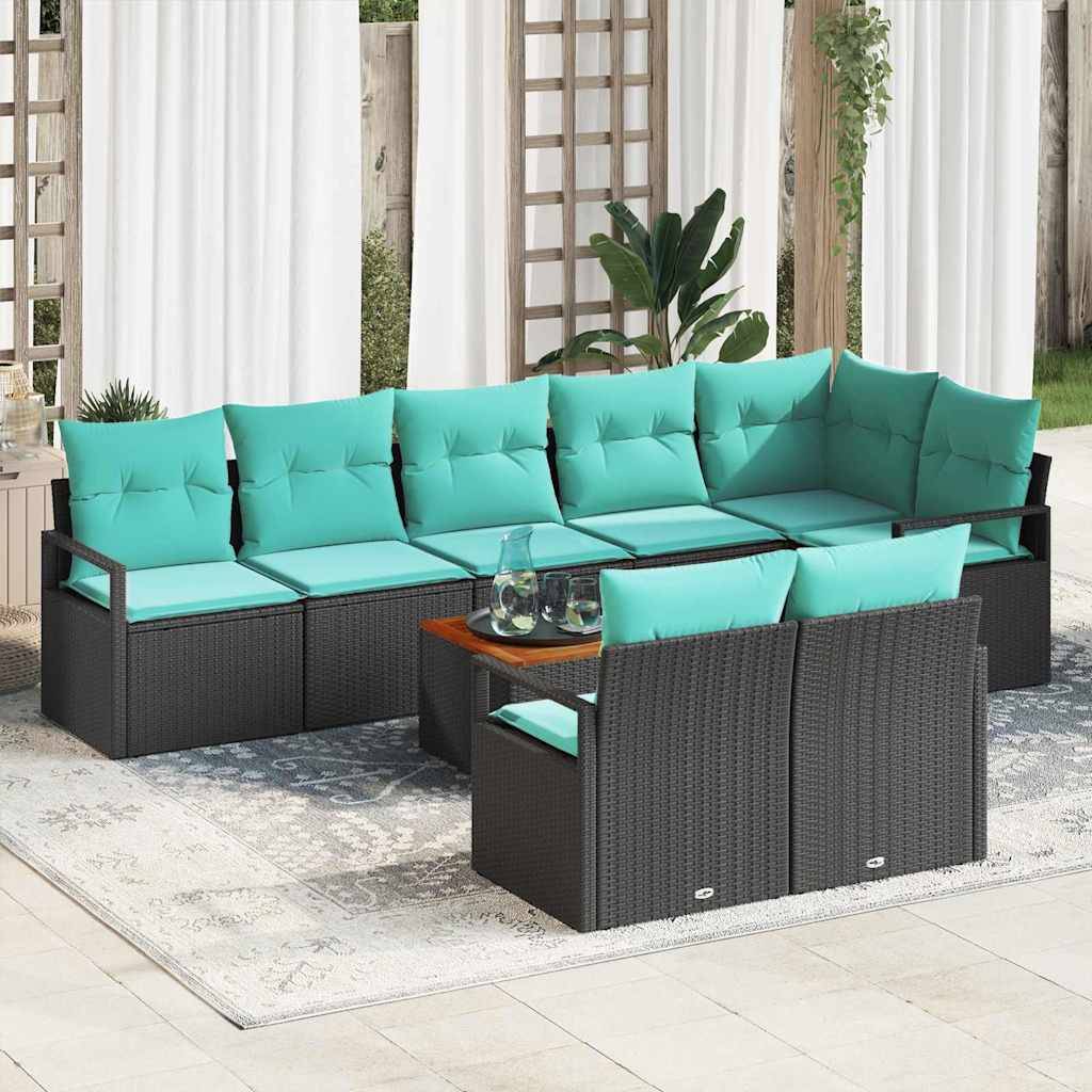 vidaXL Gartensofa-set mit Kissen 9 pcs Schwarz Poly-Rattan