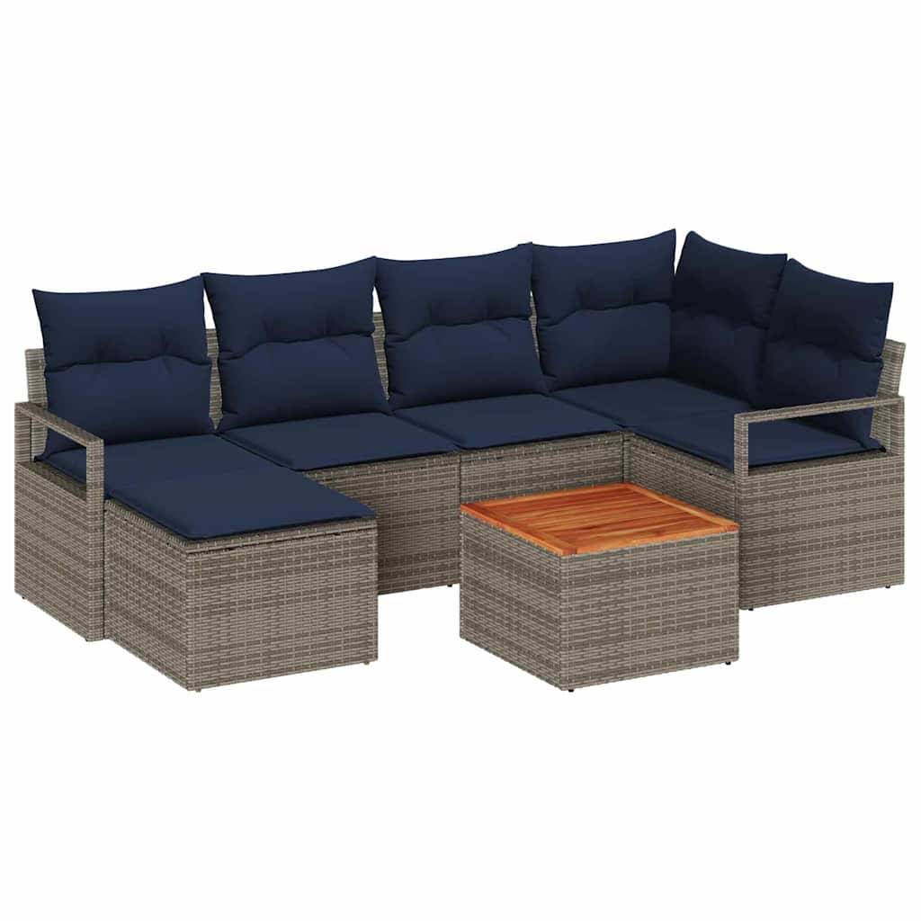 vidaXL Gartensofa-set mit Kissen 7 pcs Grau Poly-Rattan