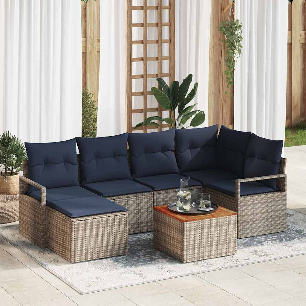 vidaXL Gartensofa-set mit Kissen 7 pcs Grau Poly-Rattan