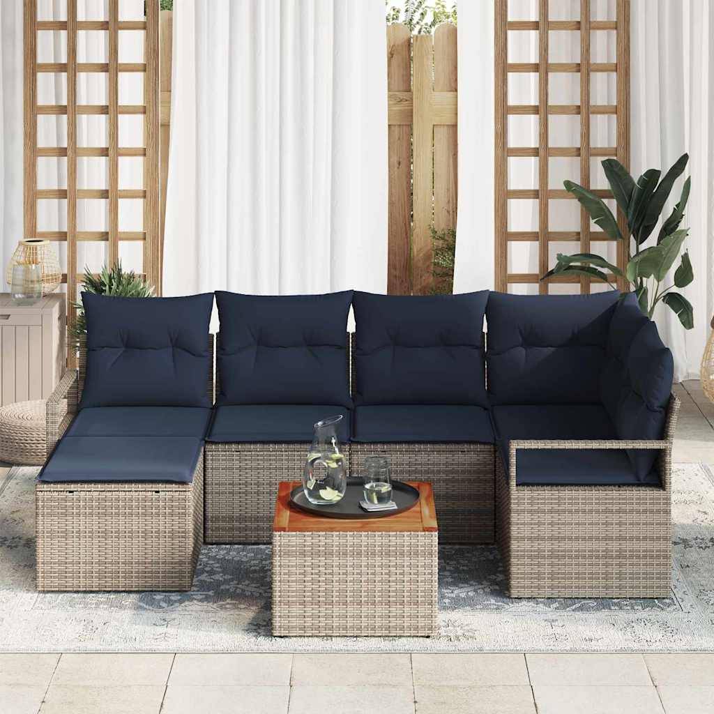 vidaXL Gartensofa-set mit Kissen 7 pcs Grau Poly-Rattan
