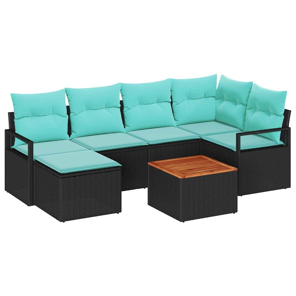 vidaXL Gartensofa-set mit Kissen 7 pcs Schwarz Poly-Rattan