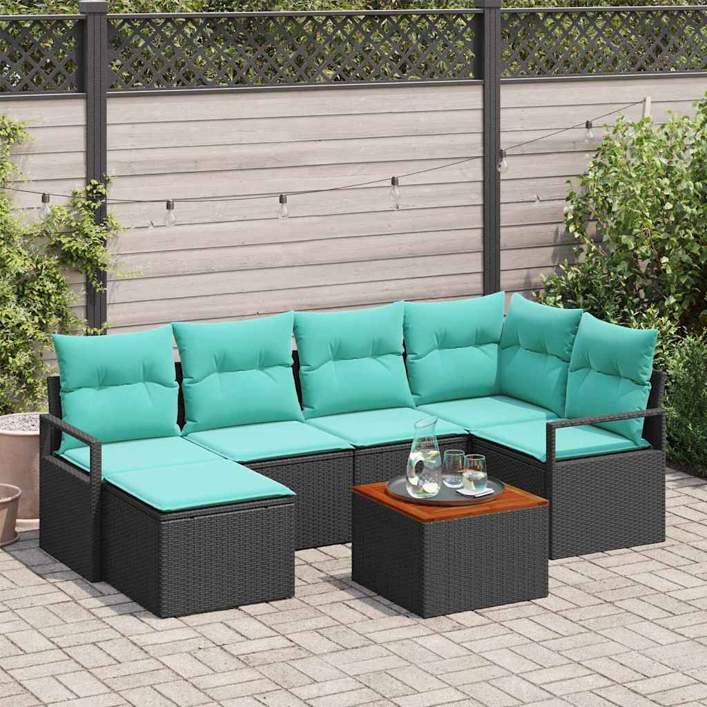 vidaXL Gartensofa-set mit Kissen 7 pcs Schwarz Poly-Rattan