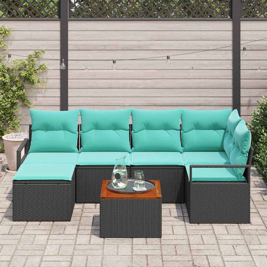 vidaXL Gartensofa-set mit Kissen 7 pcs Schwarz Poly-Rattan