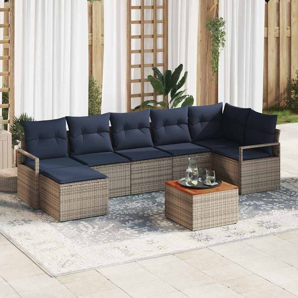 vidaXL Gartensofa-set mit Kissen 8 pcs Grau Poly-Rattan