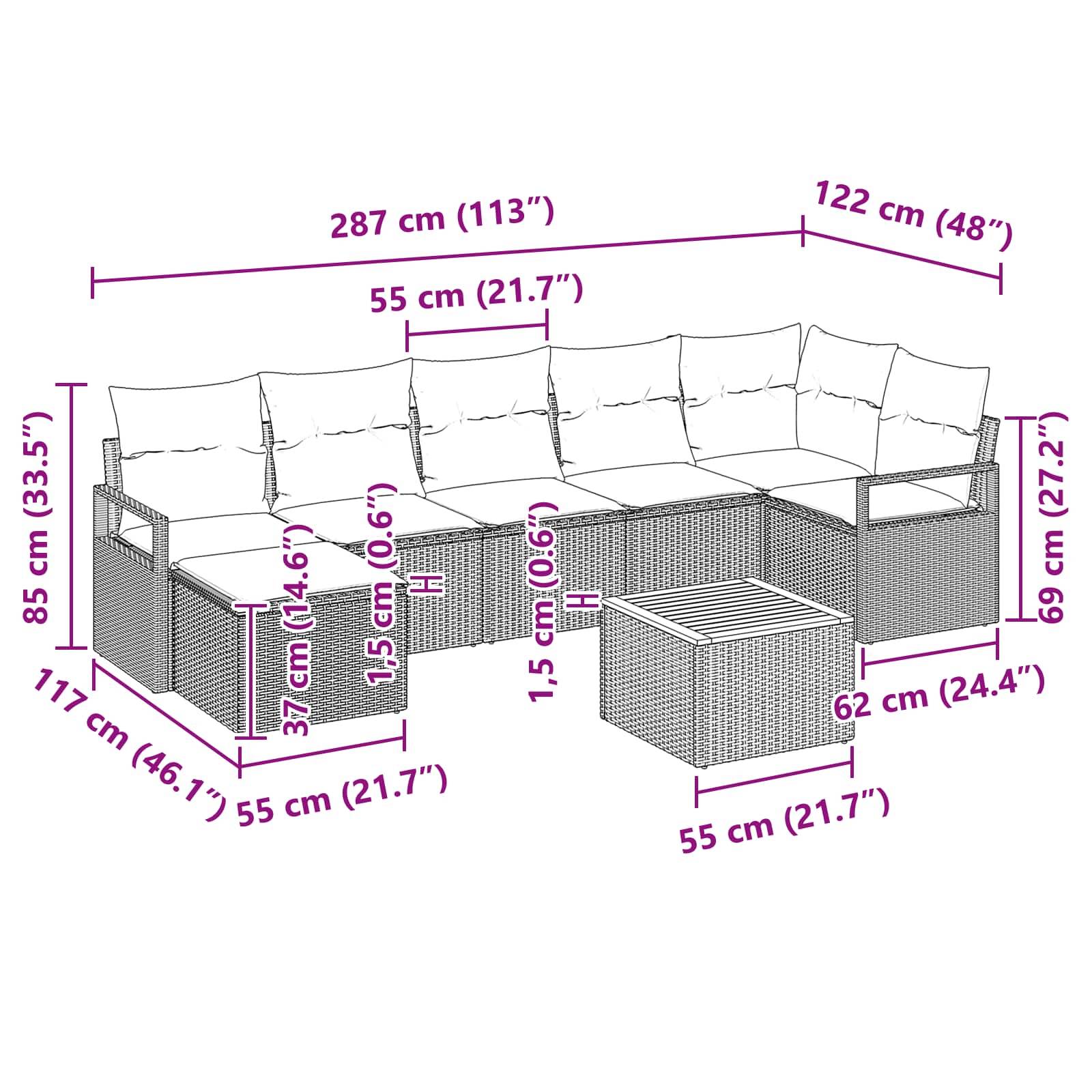 vidaXL Gartensofa-set mit Kissen 8 pcs Grau Poly-Rattan