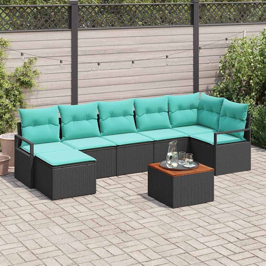 vidaXL Gartensofa-set mit Kissen 8 pcs Schwarz Poly-Rattan