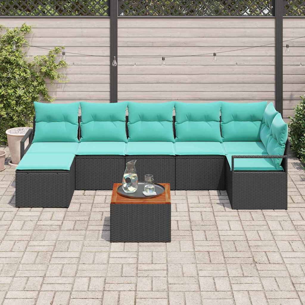 vidaXL Gartensofa-set mit Kissen 8 pcs Schwarz Poly-Rattan
