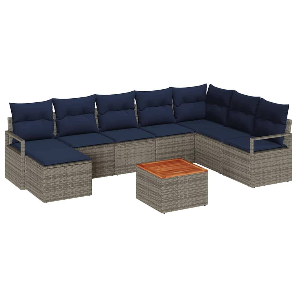 vidaXL Gartensofa-set mit Kissen 9 pcs Grau Poly-Rattan