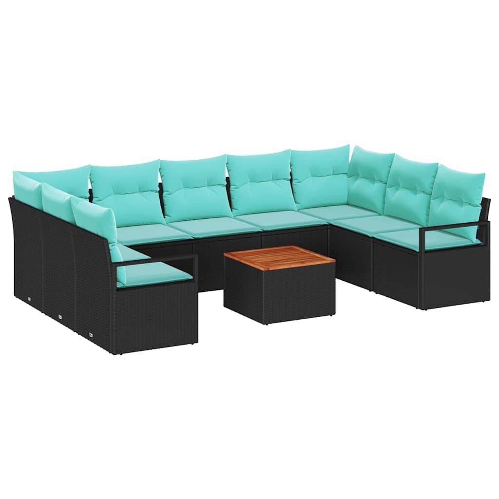 vidaXL Gartensofa-set mit Kissen 10 pcs Schwarz Poly-Rattan