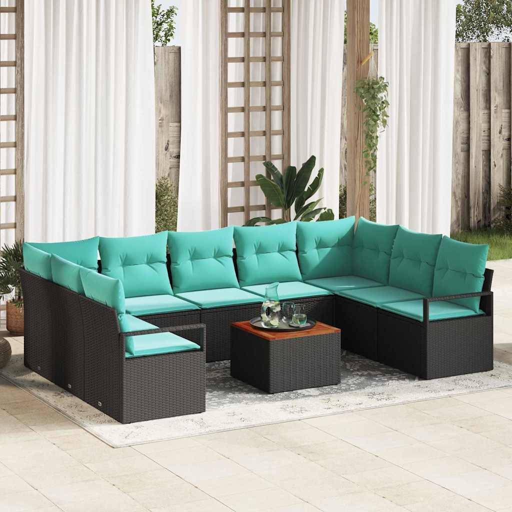 vidaXL Gartensofa-set mit Kissen 10 pcs Schwarz Poly-Rattan