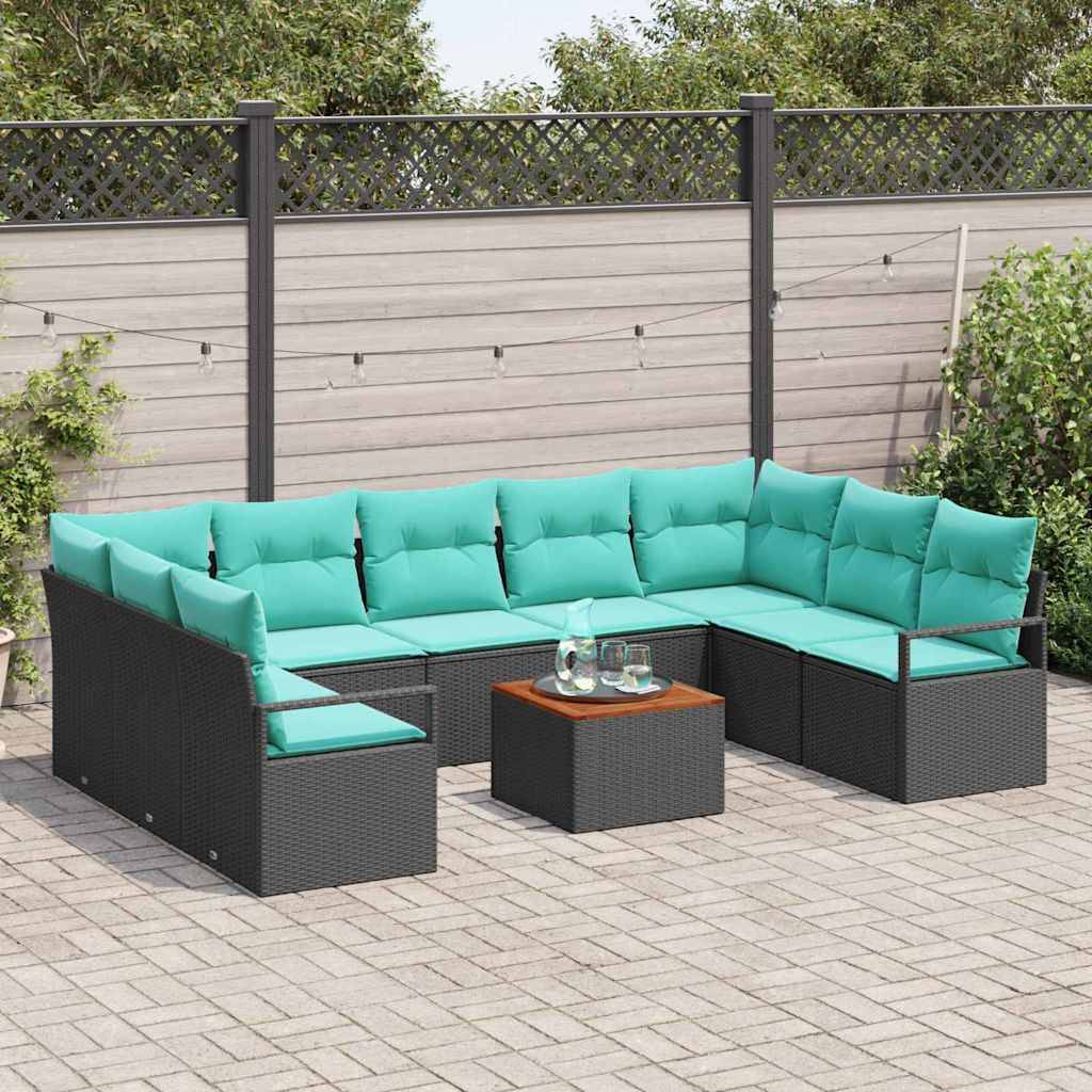 vidaXL Gartensofa-set mit Kissen 10 pcs Schwarz Poly-Rattan