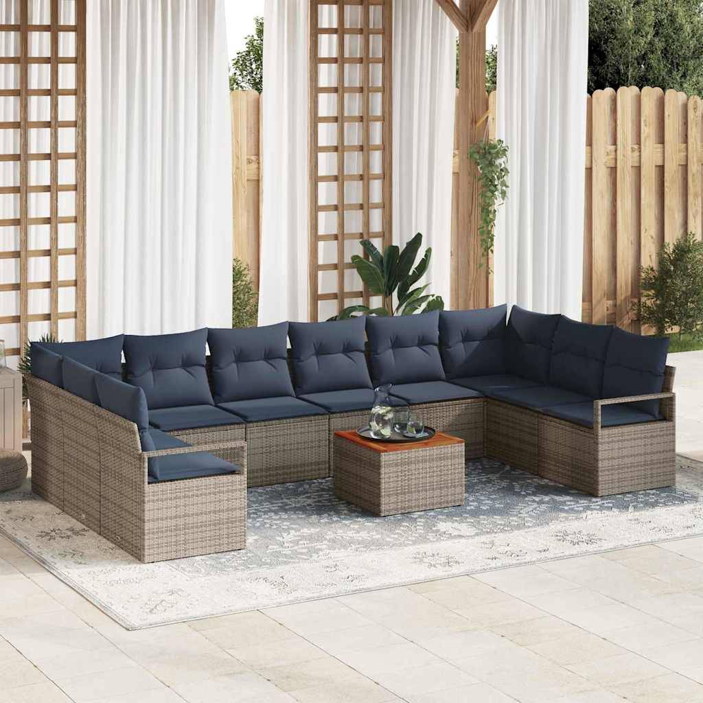 vidaXL Gartensofa-set mit Kissen 11 pcs Grau Poly-Rattan