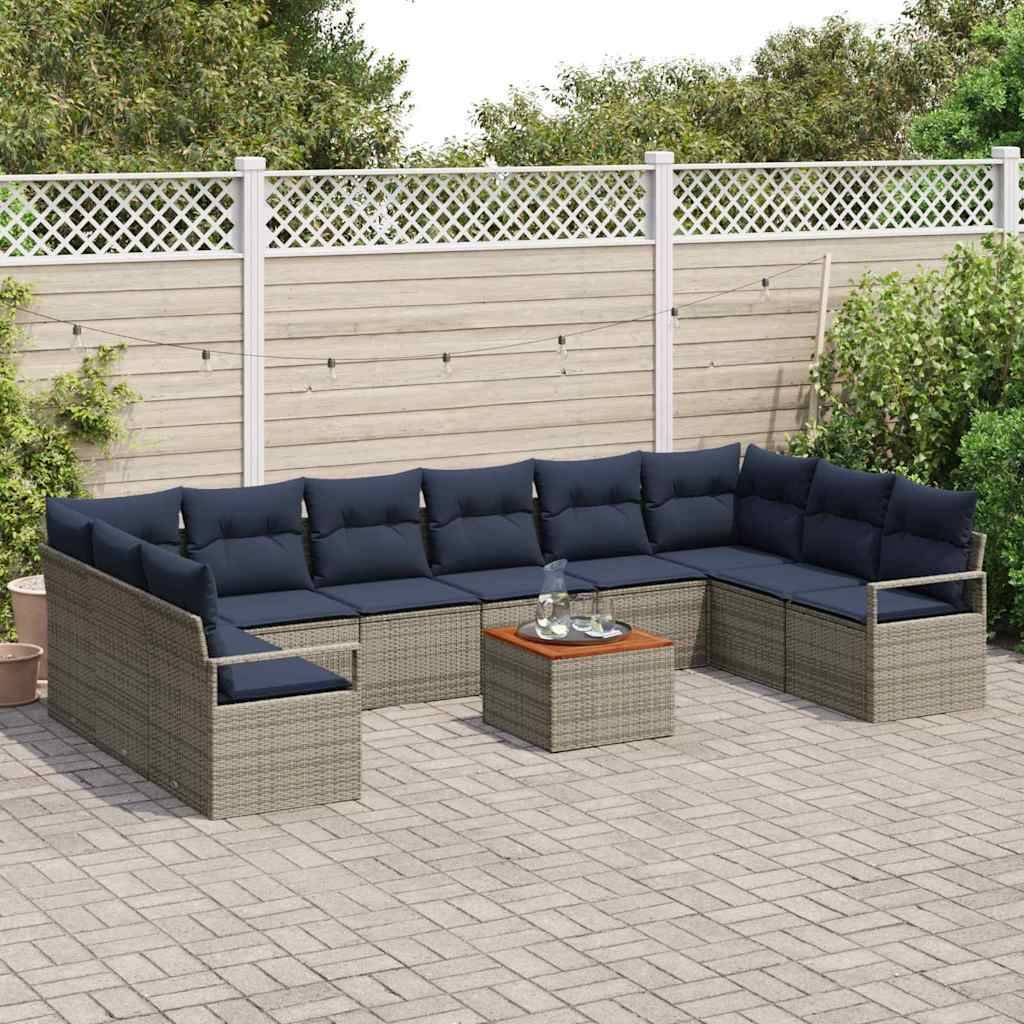 vidaXL Gartensofa-set mit Kissen 11 pcs Grau Poly-Rattan