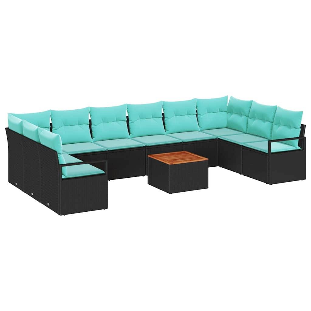vidaXL Gartensofa-set mit Kissen 11 pcs Schwarz Poly-Rattan