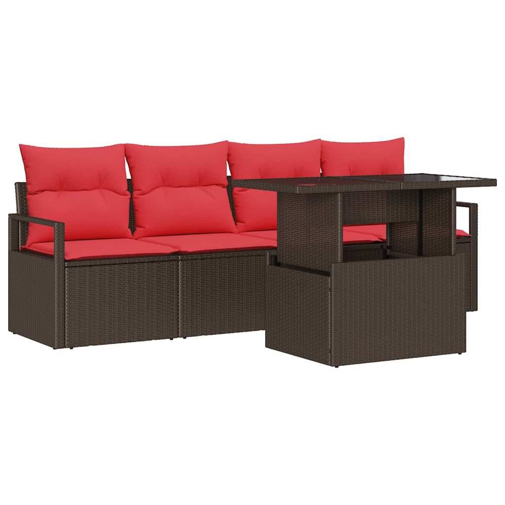vidaXL Garten-Sofa-Set mit Speicher 5 pcs Braun Poly Rattan