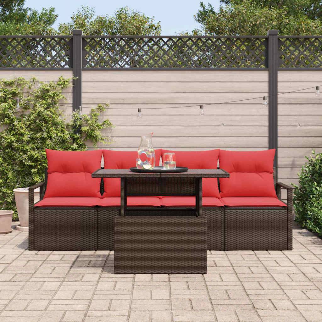 vidaXL Garten-Sofa-Set mit Speicher 5 pcs Braun Poly Rattan