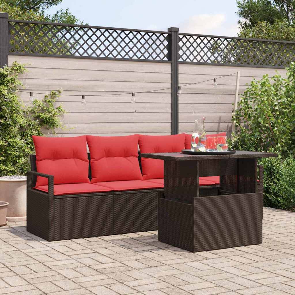 vidaXL Garten-Sofa-Set mit Speicher 5 pcs Braun Poly Rattan
