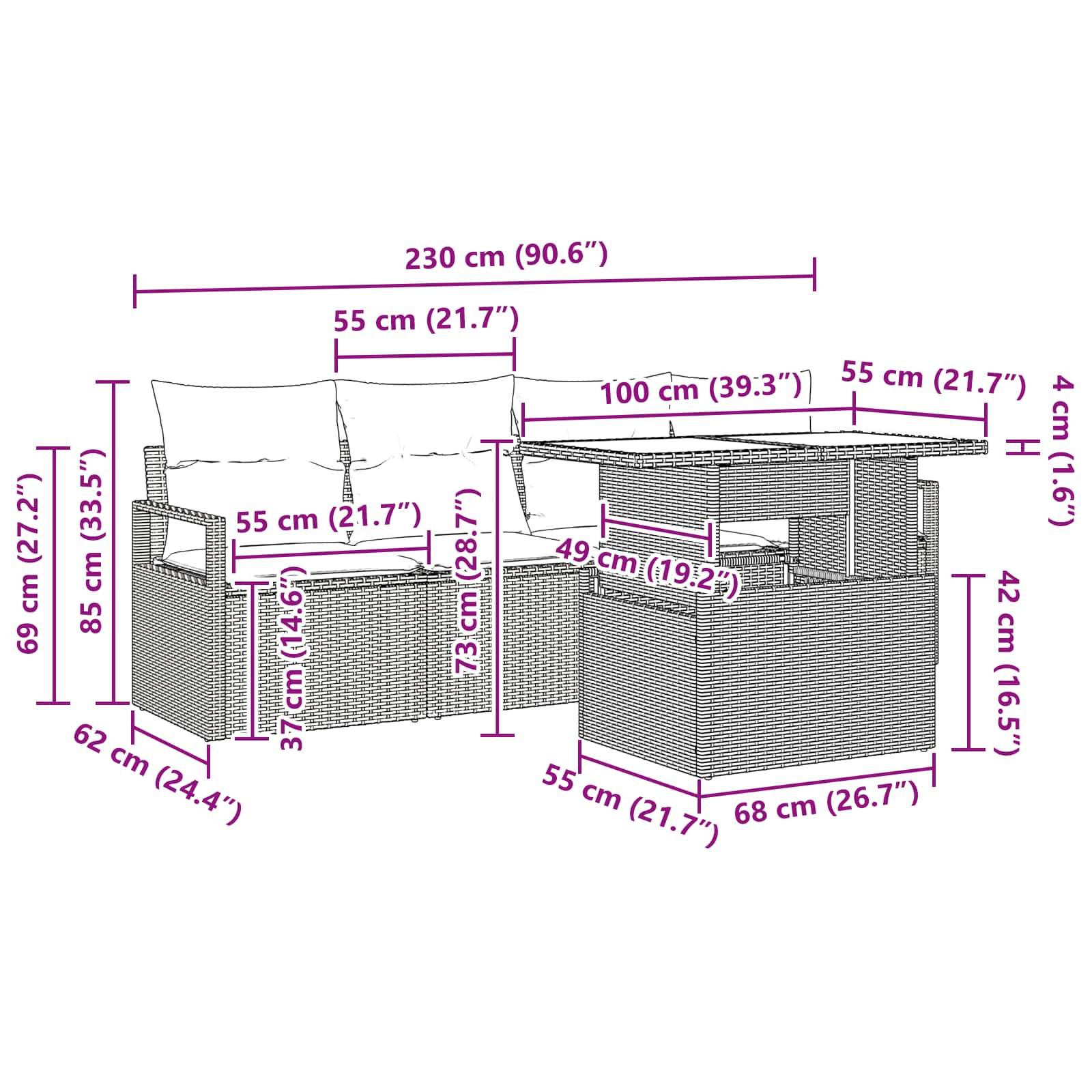 vidaXL Garten-Sofa-Set mit Speicher 5 pcs Braun Poly Rattan