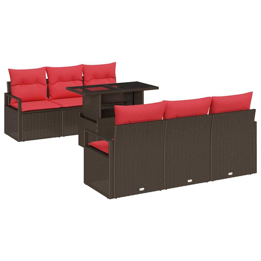 vidaXL Gartensofa-set mit Kissen mit Speicher 7 pcs Braun Poly Rattan
