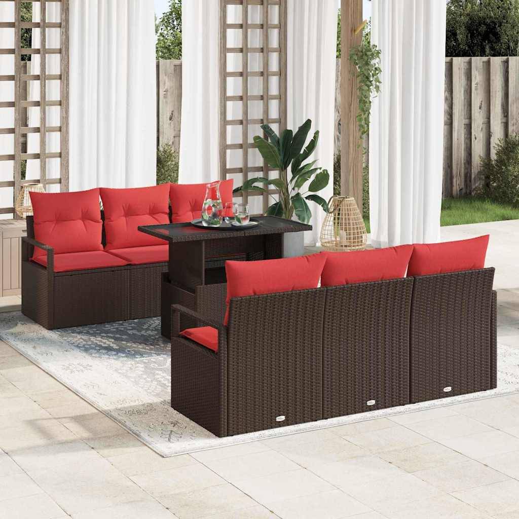vidaXL Gartensofa-set mit Kissen mit Speicher 7 pcs Braun Poly Rattan