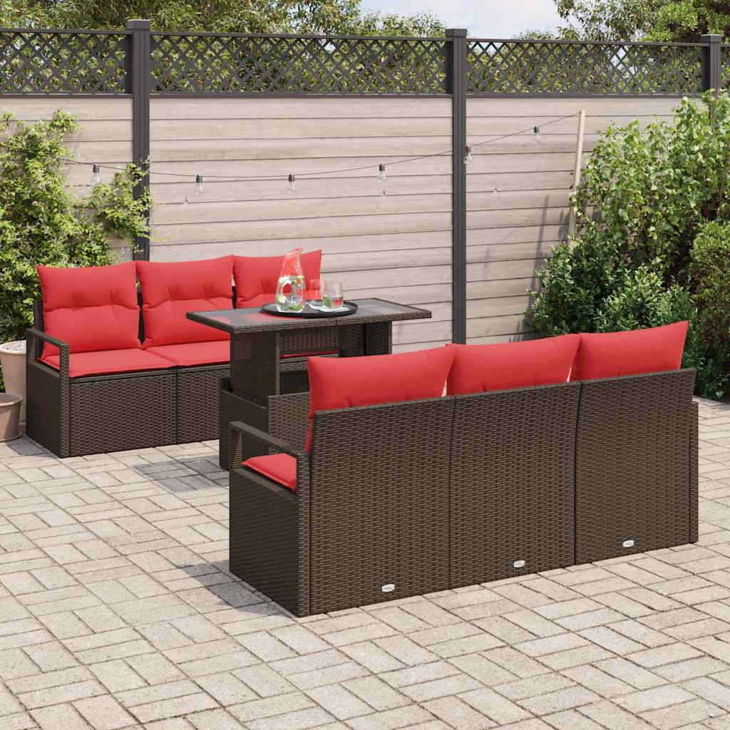 vidaXL Gartensofa-set mit Kissen mit Speicher 7 pcs Braun Poly Rattan