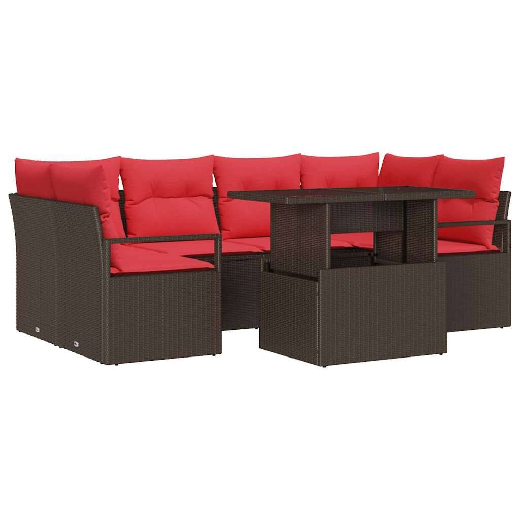 vidaXL Gartensofa-set mit Kissen mit Speicher 7 pcs Braun Poly Rattan