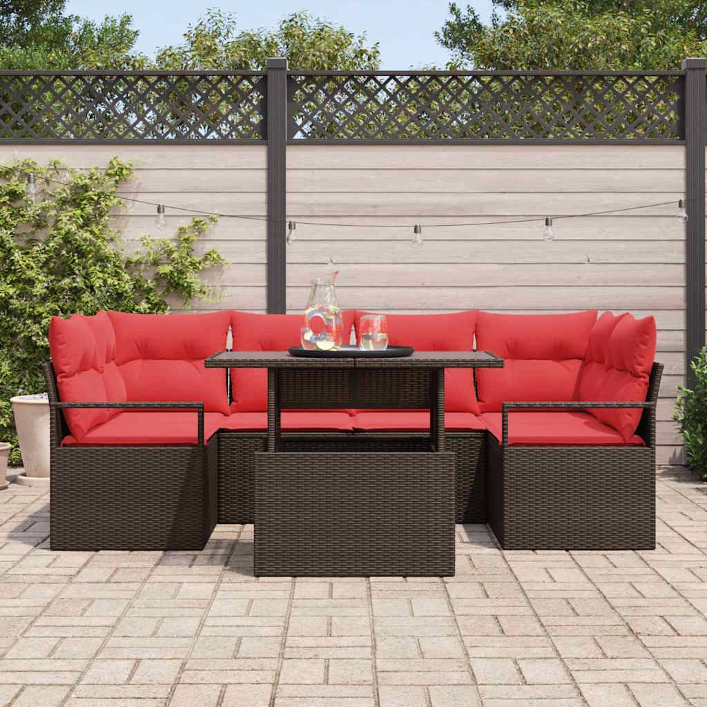 vidaXL Gartensofa-set mit Kissen mit Speicher 7 pcs Braun Poly Rattan