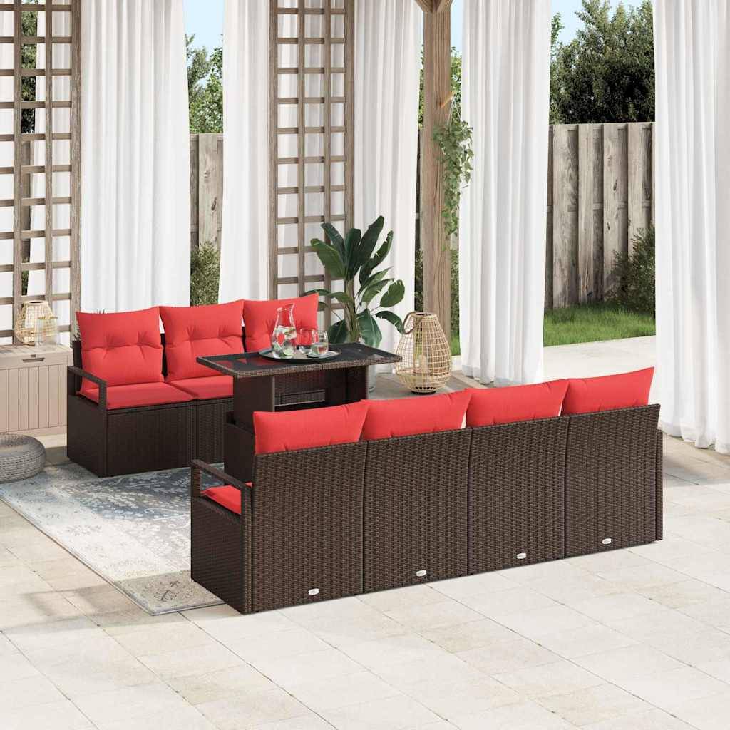 vidaXL Garten-Sofa-Set mit Speicher 8 pcs Braun Poly Rattan