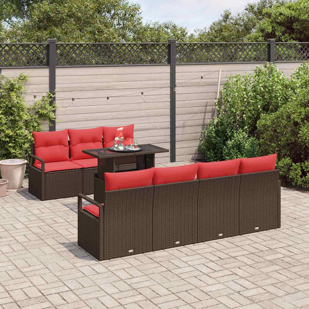 vidaXL Garten-Sofa-Set mit Speicher 8 pcs Braun Poly Rattan