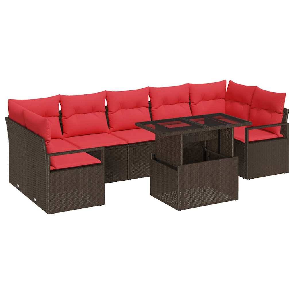 vidaXL Gartensofa-set mit Kissen mit Speicher 8 pcs Braun Poly Rattan