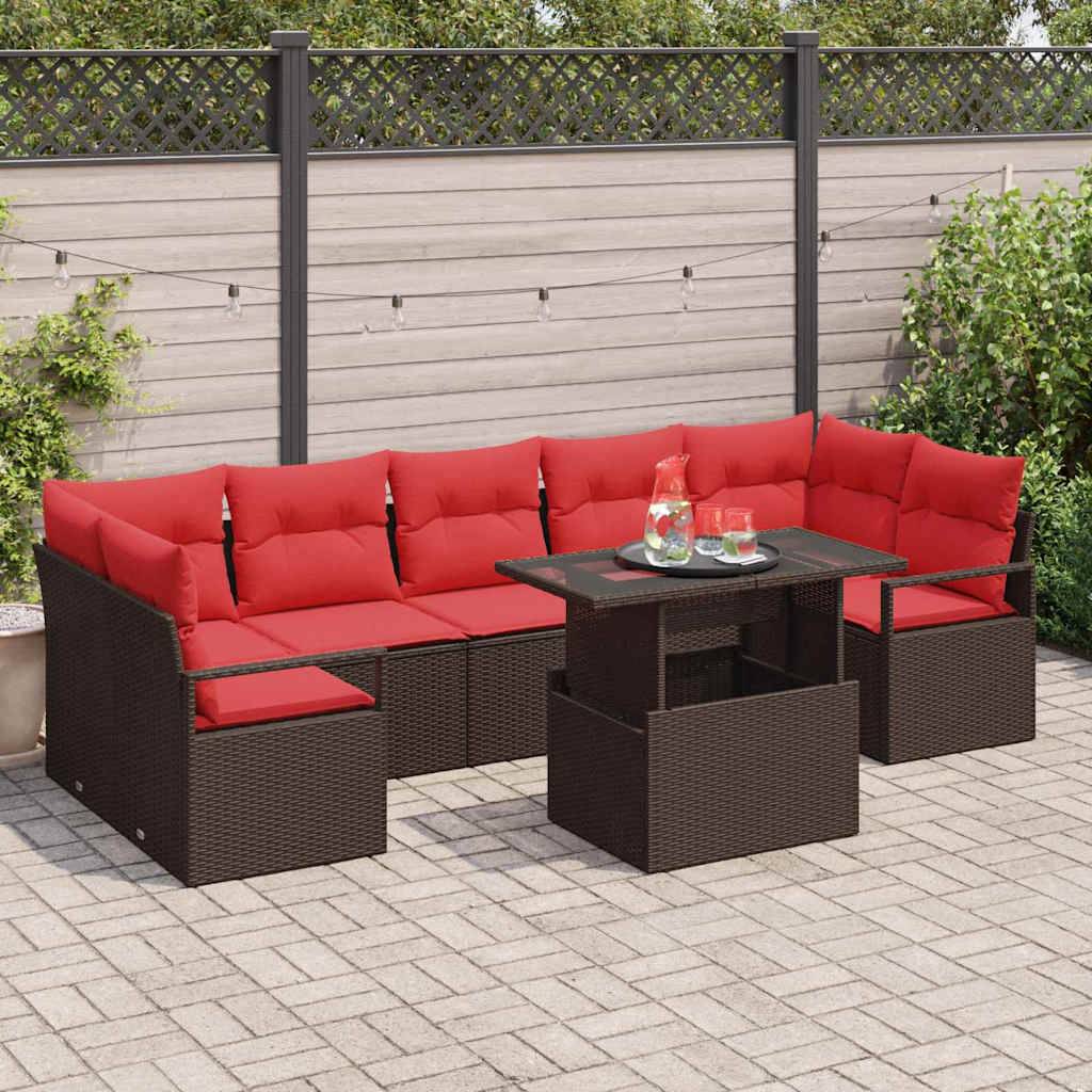 vidaXL Gartensofa-set mit Kissen mit Speicher 8 pcs Braun Poly Rattan