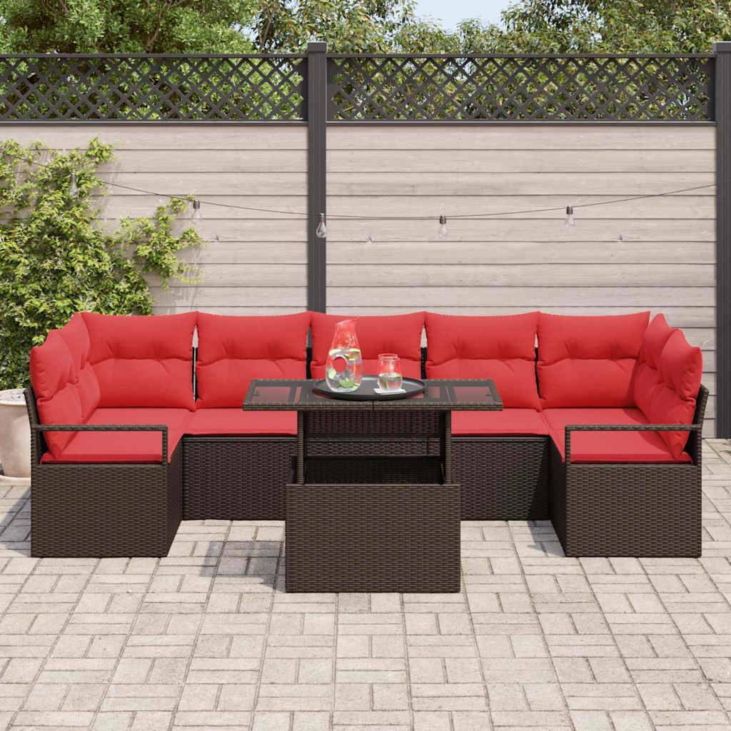 vidaXL Gartensofa-set mit Kissen mit Speicher 8 pcs Braun Poly Rattan