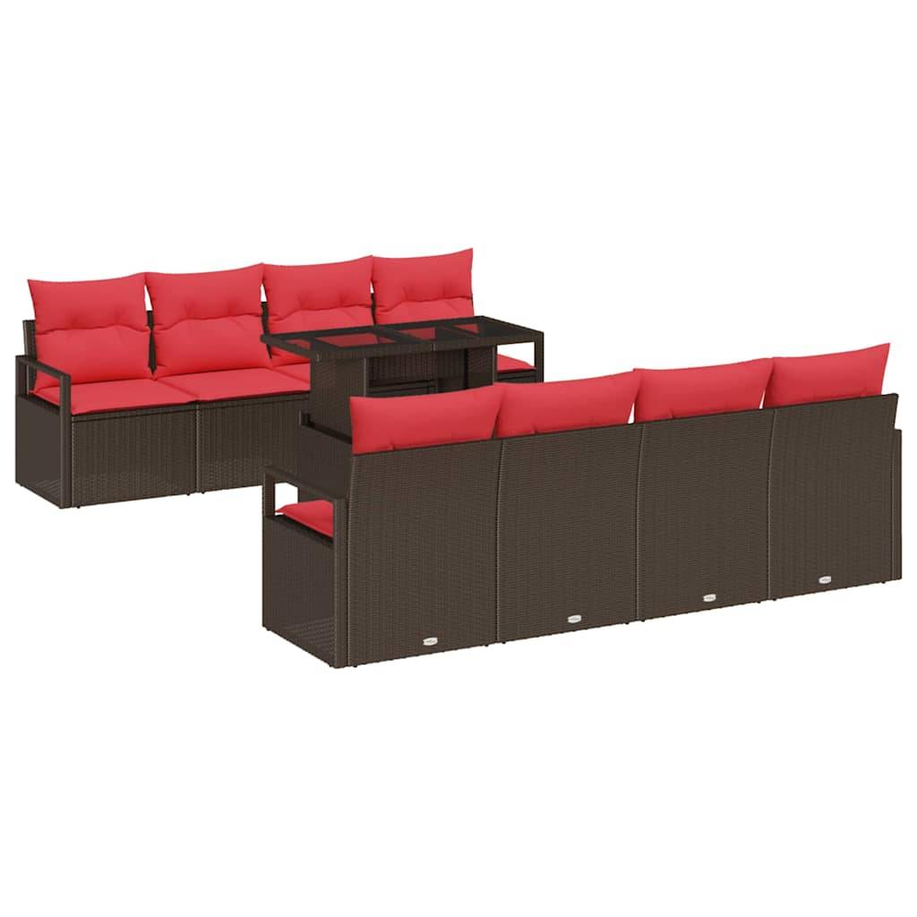 vidaXL Gartensofa-set mit Kissen mit Speicher 9 pcs Braun Poly Rattan