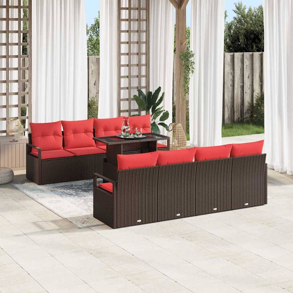 vidaXL Gartensofa-set mit Kissen mit Speicher 9 pcs Braun Poly Rattan