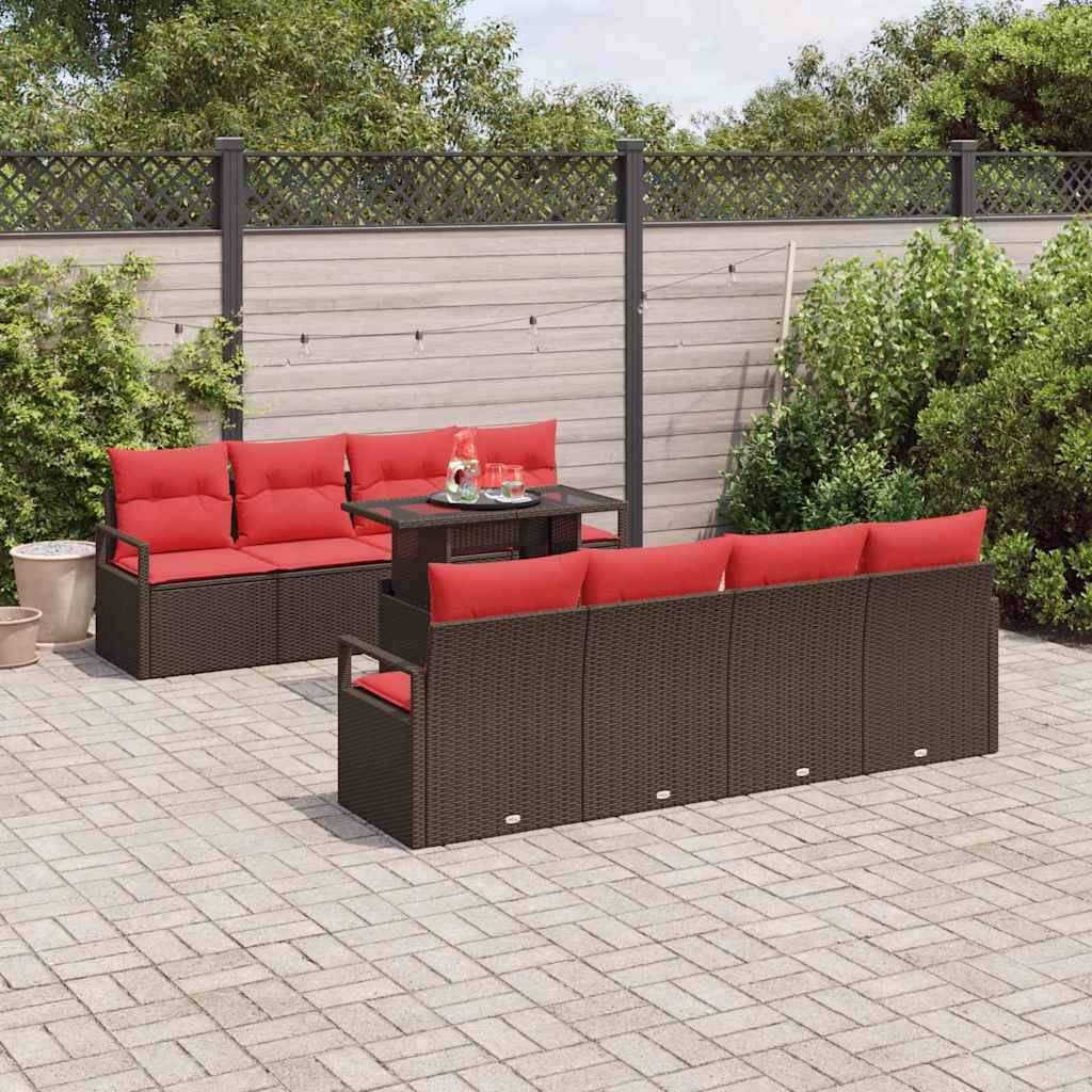 vidaXL Gartensofa-set mit Kissen mit Speicher 9 pcs Braun Poly Rattan