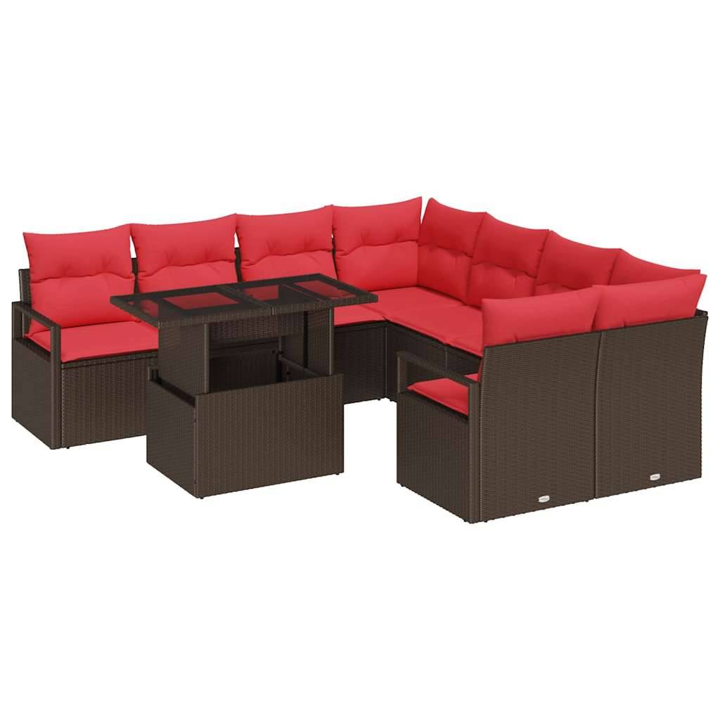 vidaXL Gartensofa-set mit Kissen mit Speicher 9 pcs Braun Poly Rattan