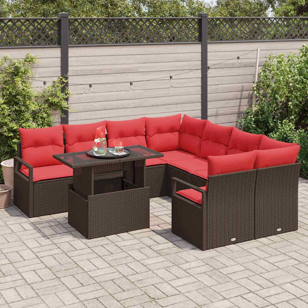 vidaXL Gartensofa-set mit Kissen mit Speicher 9 pcs Braun Poly Rattan