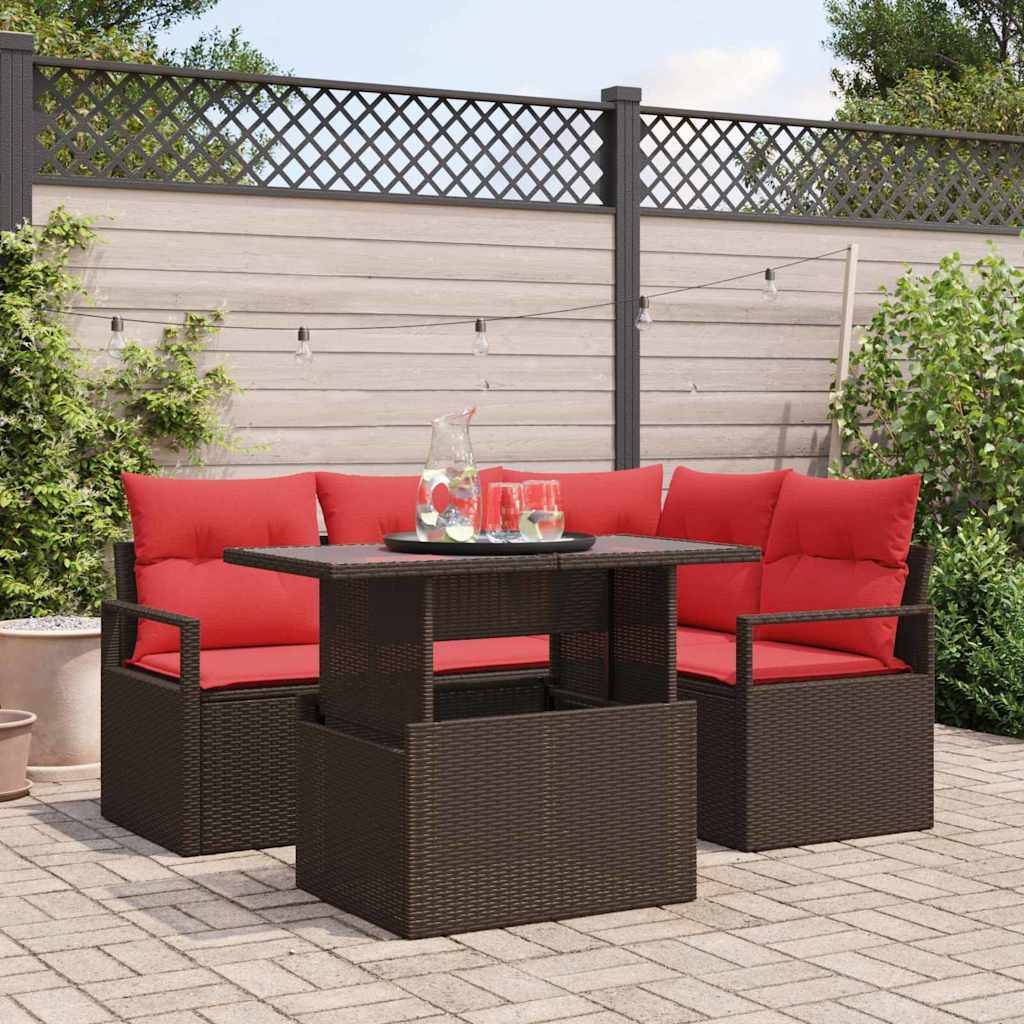 vidaXL Gartensofa-set mit Kissen mit Speicher 5 pcs Braun Poly Rattan