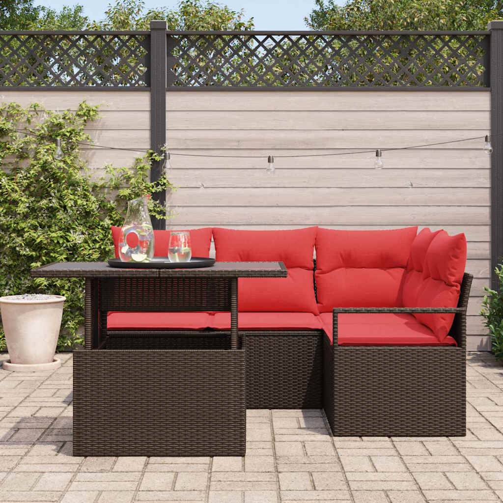 vidaXL Gartensofa-set mit Kissen mit Speicher 5 pcs Braun Poly Rattan