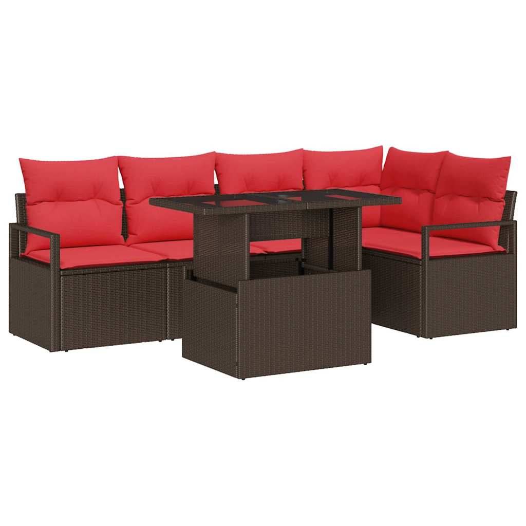 vidaXL Garten-Sofa-Set mit Speicher 6 pcs Braun Poly Rattan