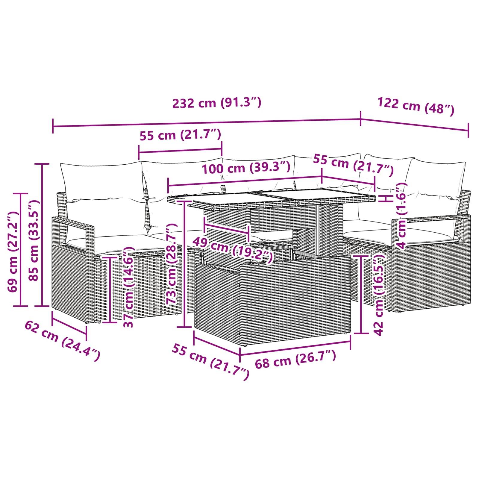 vidaXL Garten-Sofa-Set mit Speicher 6 pcs Braun Poly Rattan