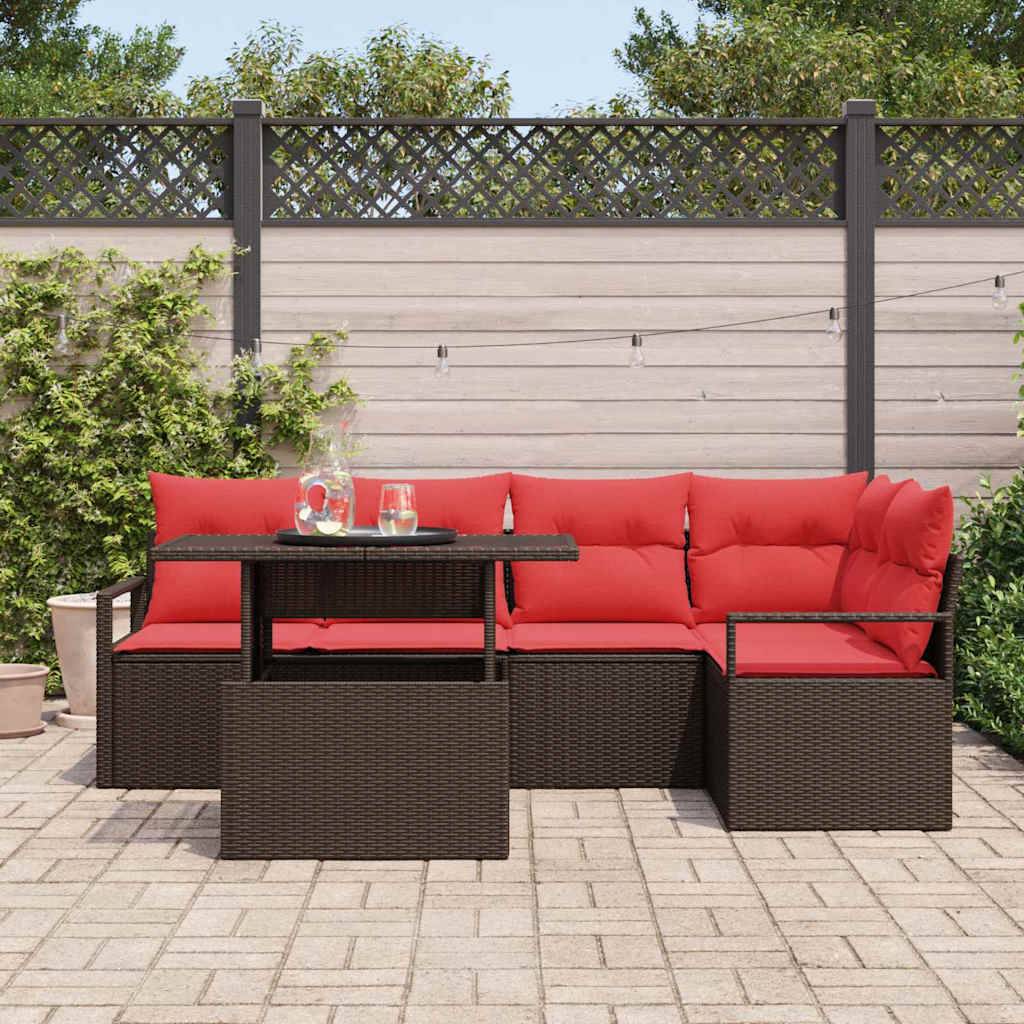 vidaXL Garten-Sofa-Set mit Speicher 6 pcs Braun Poly Rattan