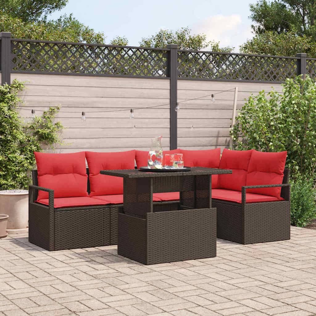 vidaXL Garten-Sofa-Set mit Speicher 6 pcs Braun Poly Rattan