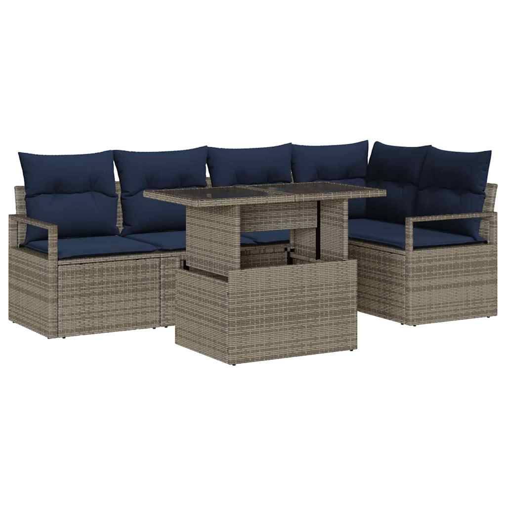 vidaXL Gartensofa-set mit Kissen 6 pcs Grau und Marineblau Poly-Rattan