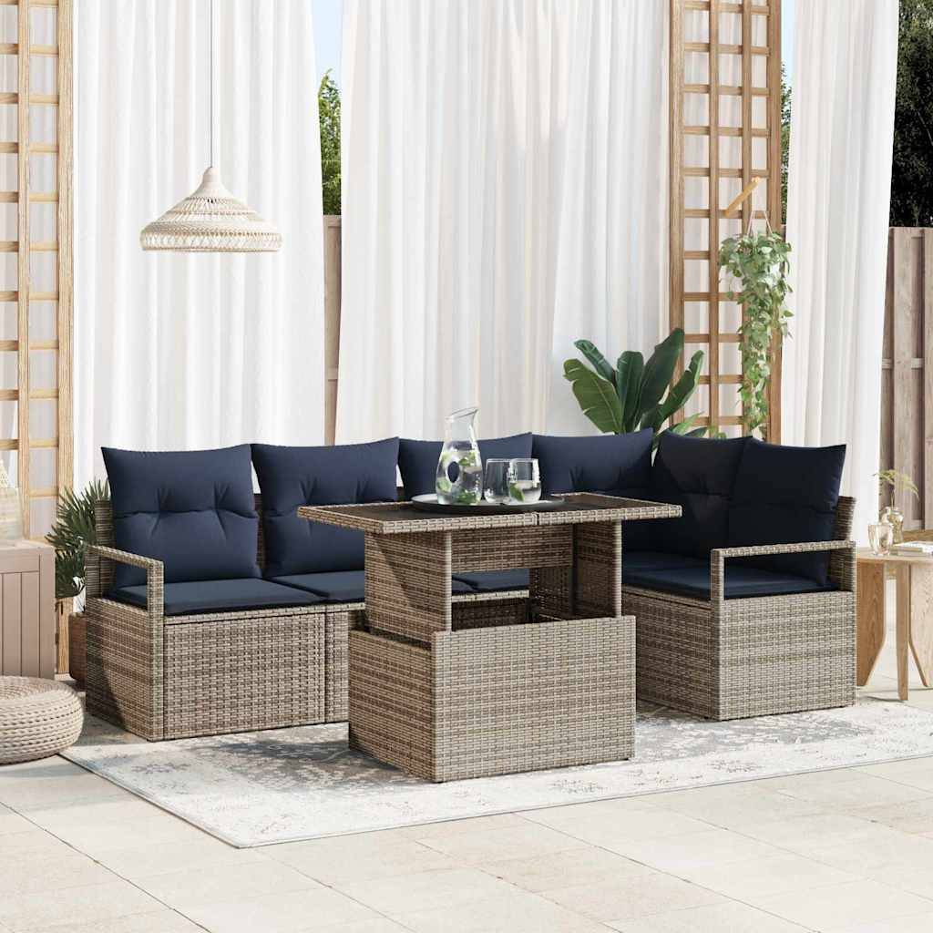 vidaXL Gartensofa-set mit Kissen 6 pcs Grau und Marineblau Poly-Rattan