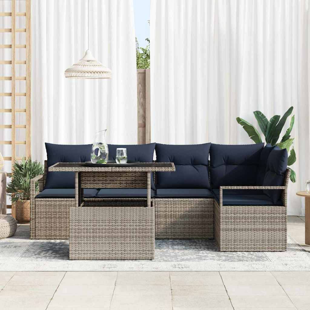 vidaXL Gartensofa-set mit Kissen 6 pcs Grau und Marineblau Poly-Rattan